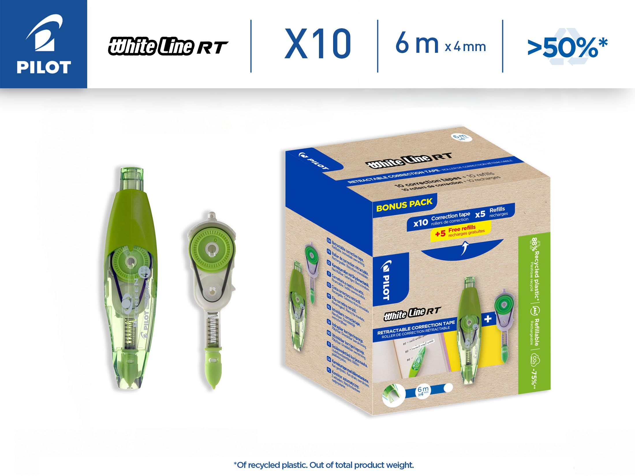 pilot-whiteline-rt-correcteur-bande-r-tractable-rechargeable-lot-de-10-10-rechar image 2