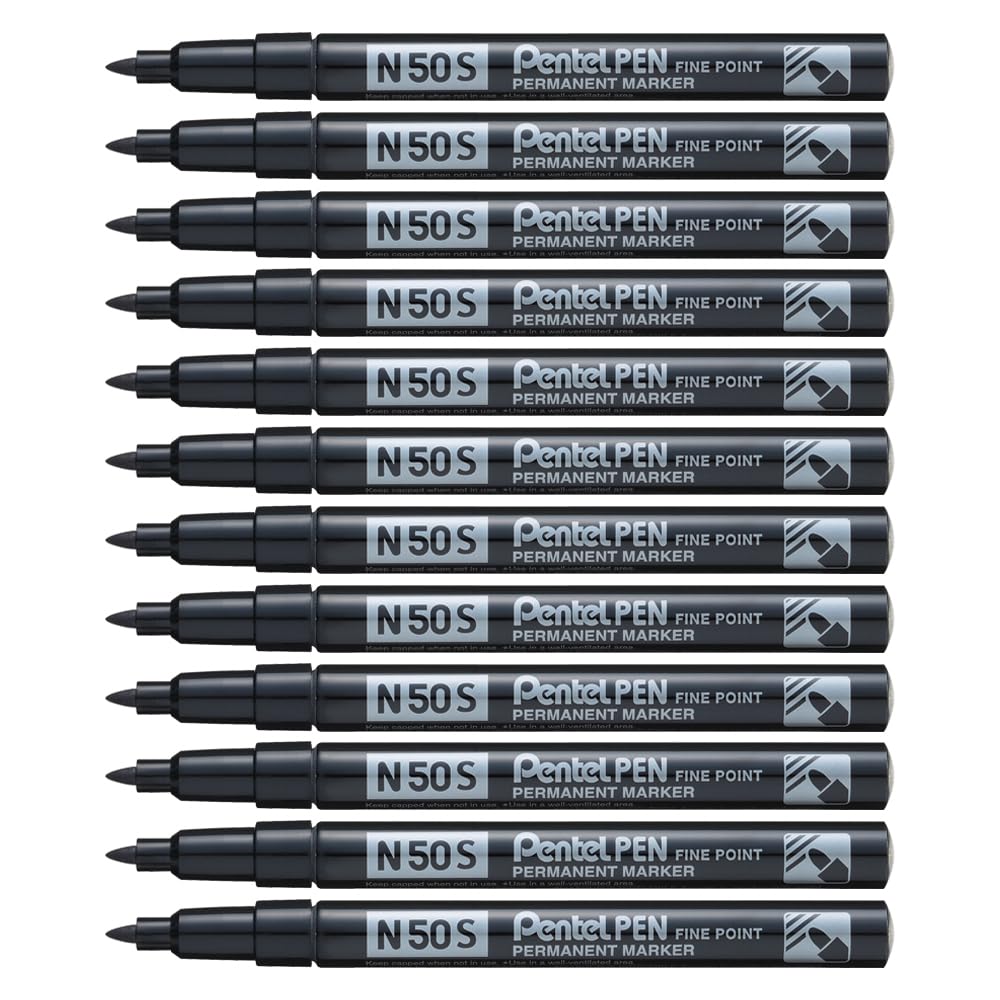 pentel-pen-n50s-marqueur-permanent-pointe-fine-conique-lot-de-12-noir image 1