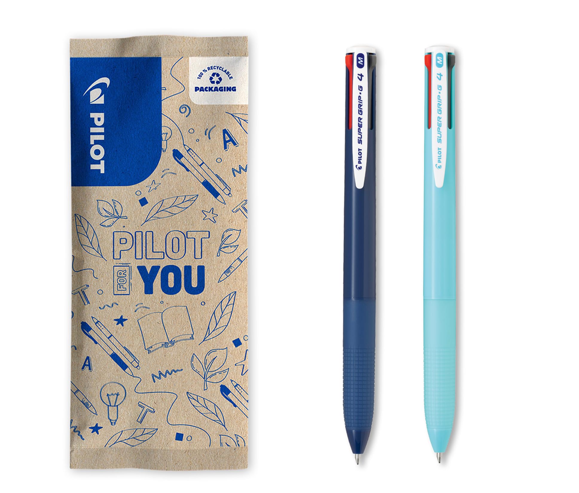 pilot-super-grip-g-4-couleurs-stylo-bille-r-tractable-pointe-moyenne-lot-de-2-bl image 1