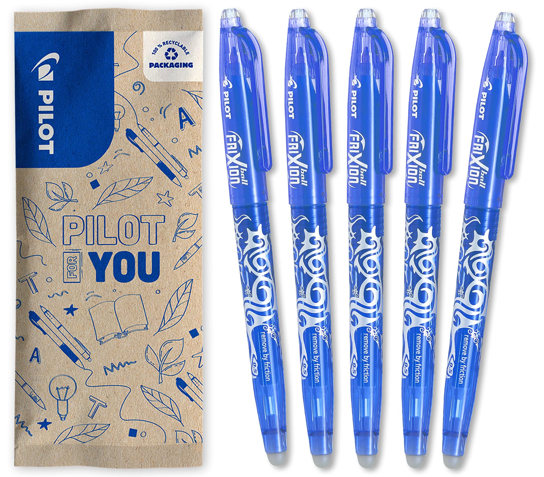 pilot-frixion-ball-0-5-stylo-roller-gel-effa-able-bleu-lot-de-5 image 1