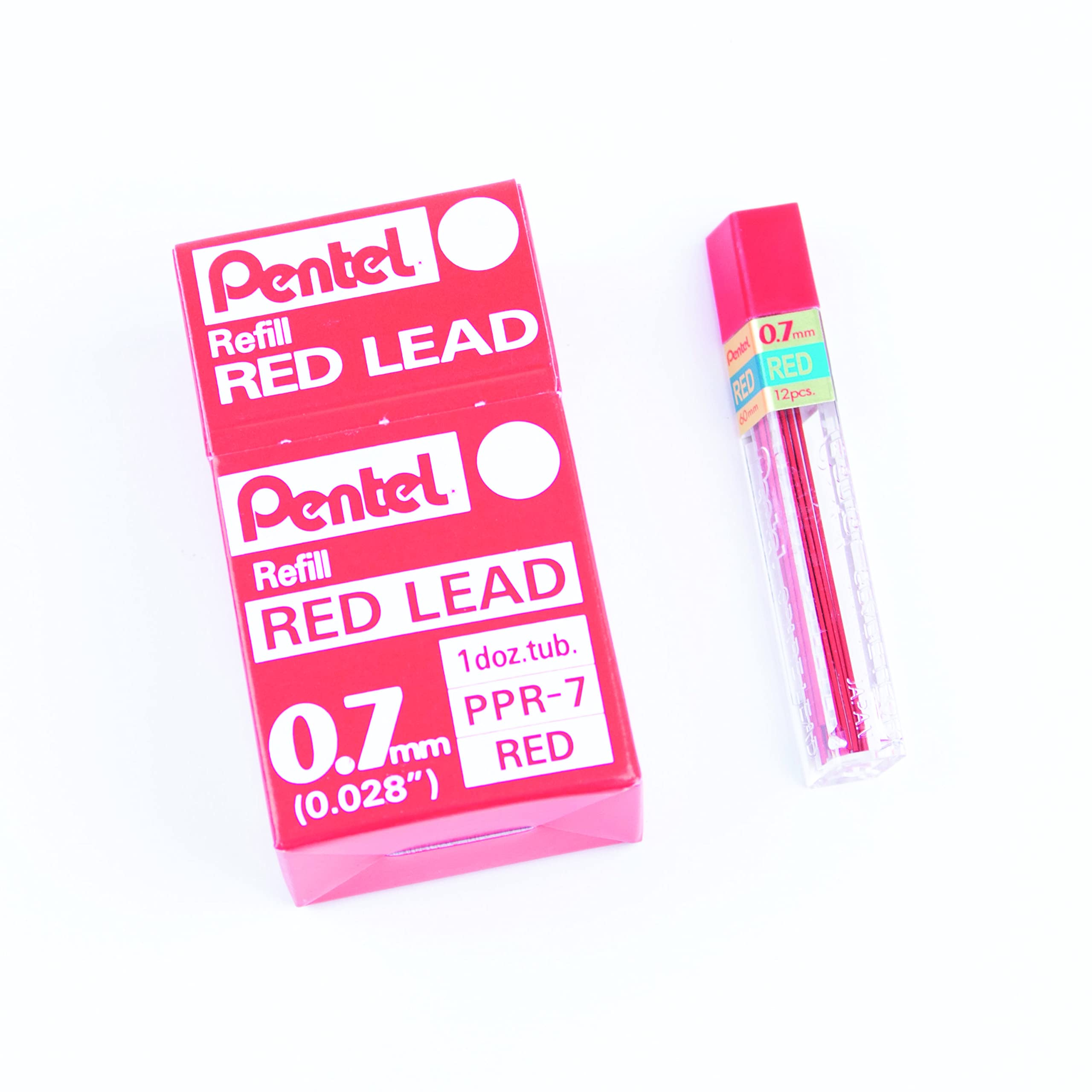 pentel-super-hi-polymer-ppr-7-mines-0-7-mm-rouge-hb-lot-de-12-tui-de-12-mines image 1