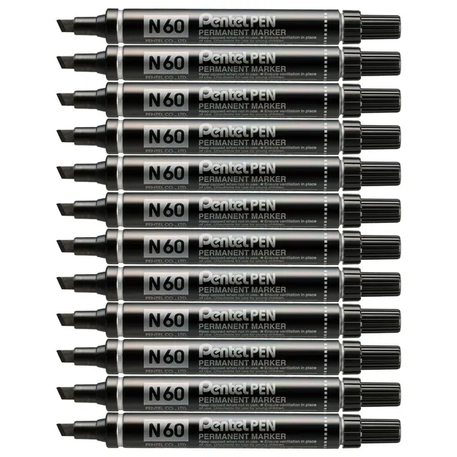 pentel-pen-n60-marqueur-permanent-lot-de-12-noir-pointe-biseaut-e-3-6-mm image 1