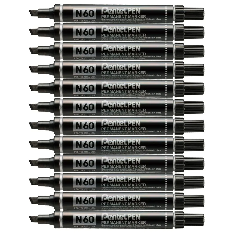 pentel-pen-n60-marqueur-permanent-lot-de-12-noir-pointe-biseaut-e-3-6-mm image 1