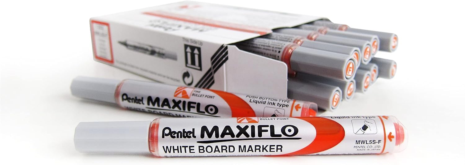pentel-maxiflo-lot-de-12-marqueurs-tableau-blanc-pointe-conique-orange image 2