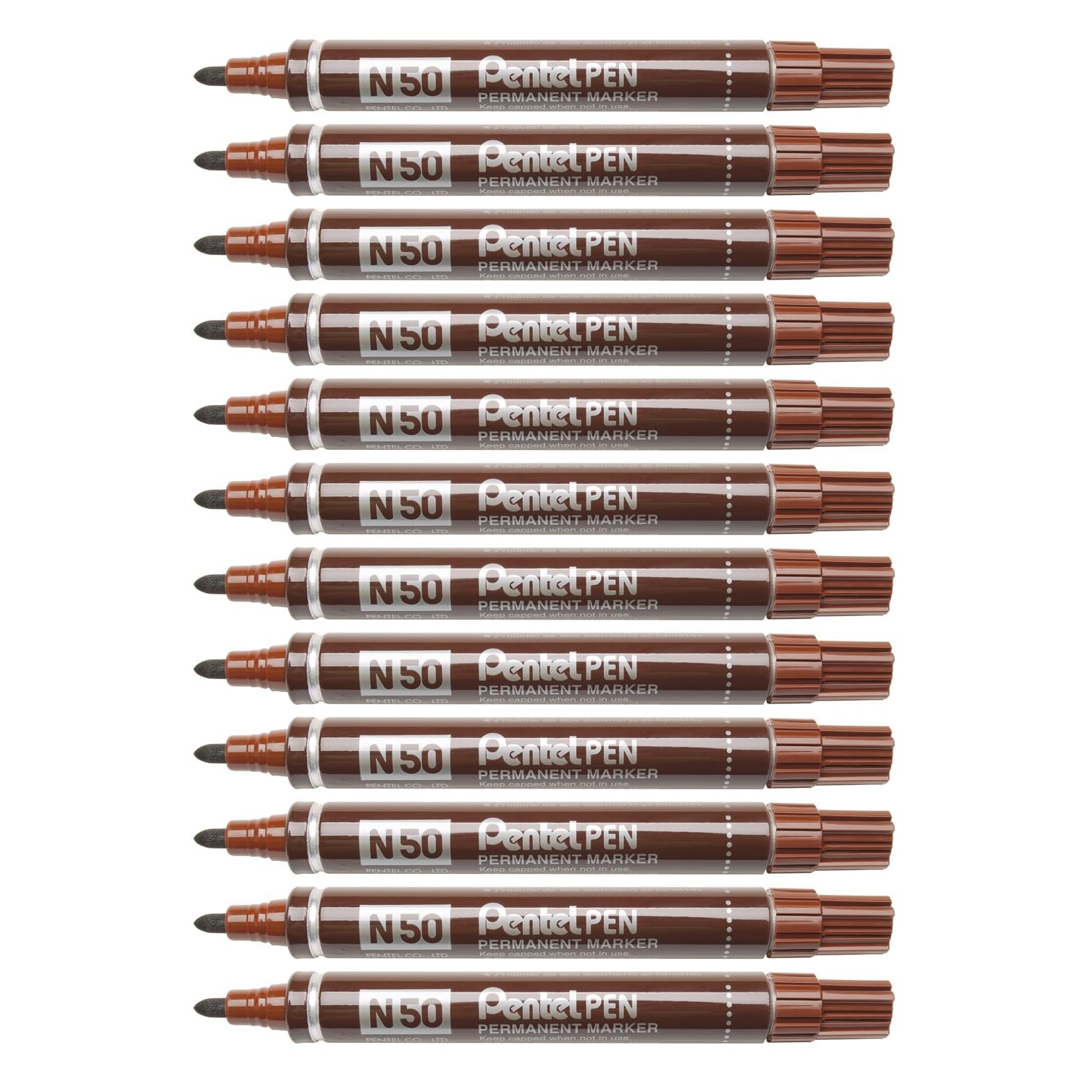 pentel-pen-n50-lot-de-12-marqueurs-permanents-pointe-moyenne-marron image 1