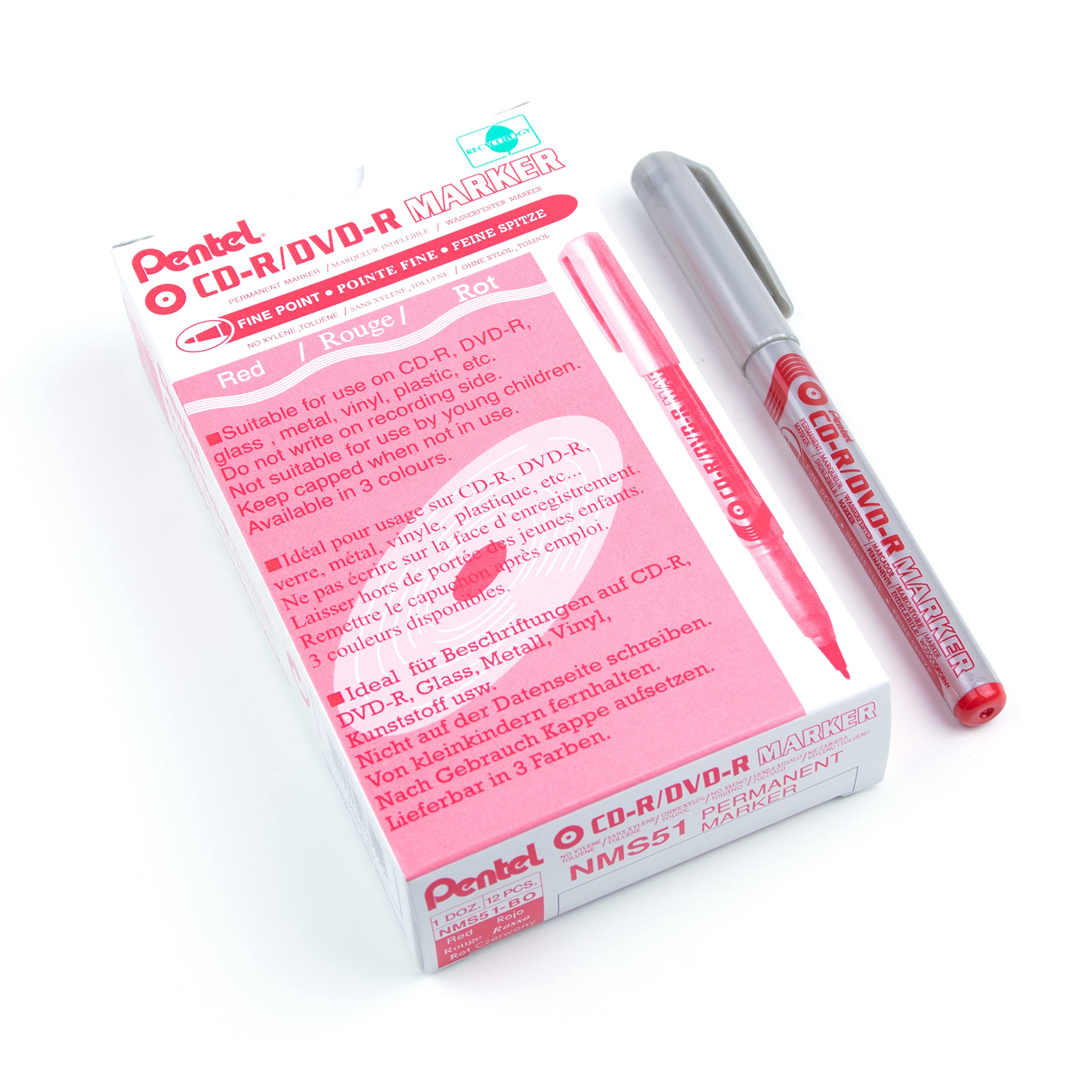 pentel-nms51-b-marqueur-permanent-cd-dvd-pointe-fine-0-9-mm-rouge-lot-de-12 image 1