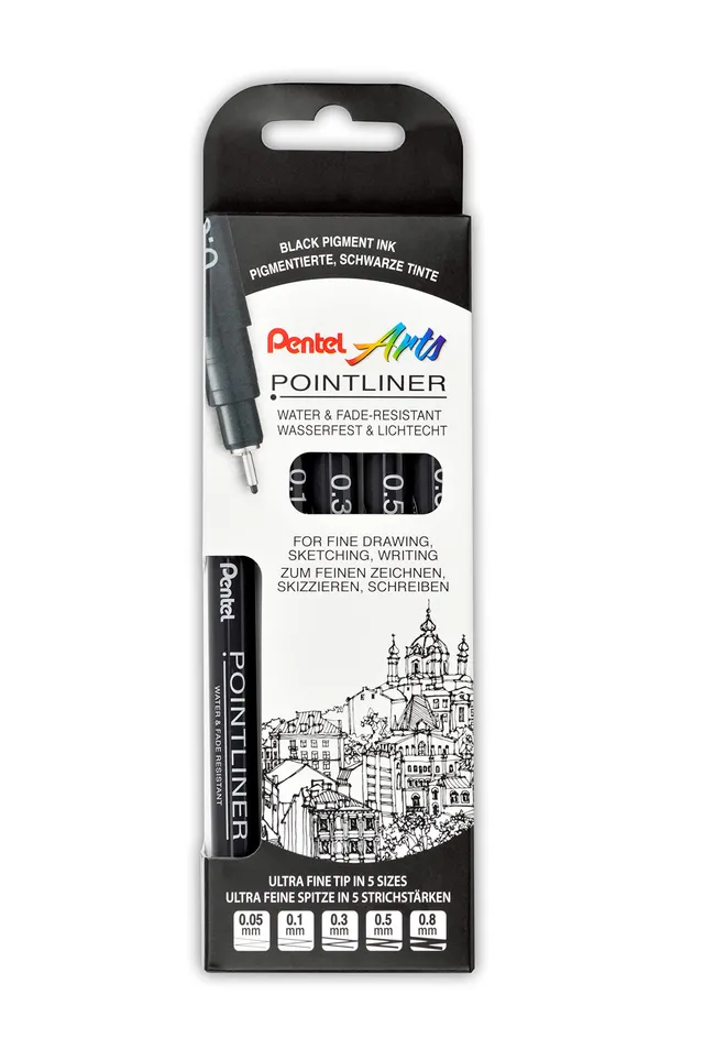 pentel-pointliner-s20p-5-lot-de-5-feutres-fins-noirs-0-05-0-8-mm image 1
