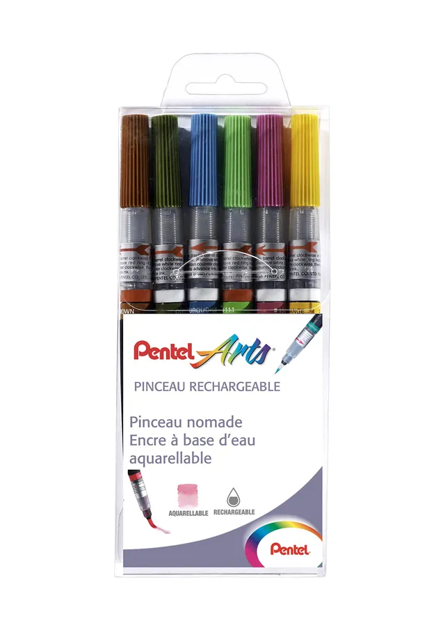 pentel-arts-color-brush-xgfl-pochette-de-6-pinceaux-rechargeables-vert-clair-oli image 1
