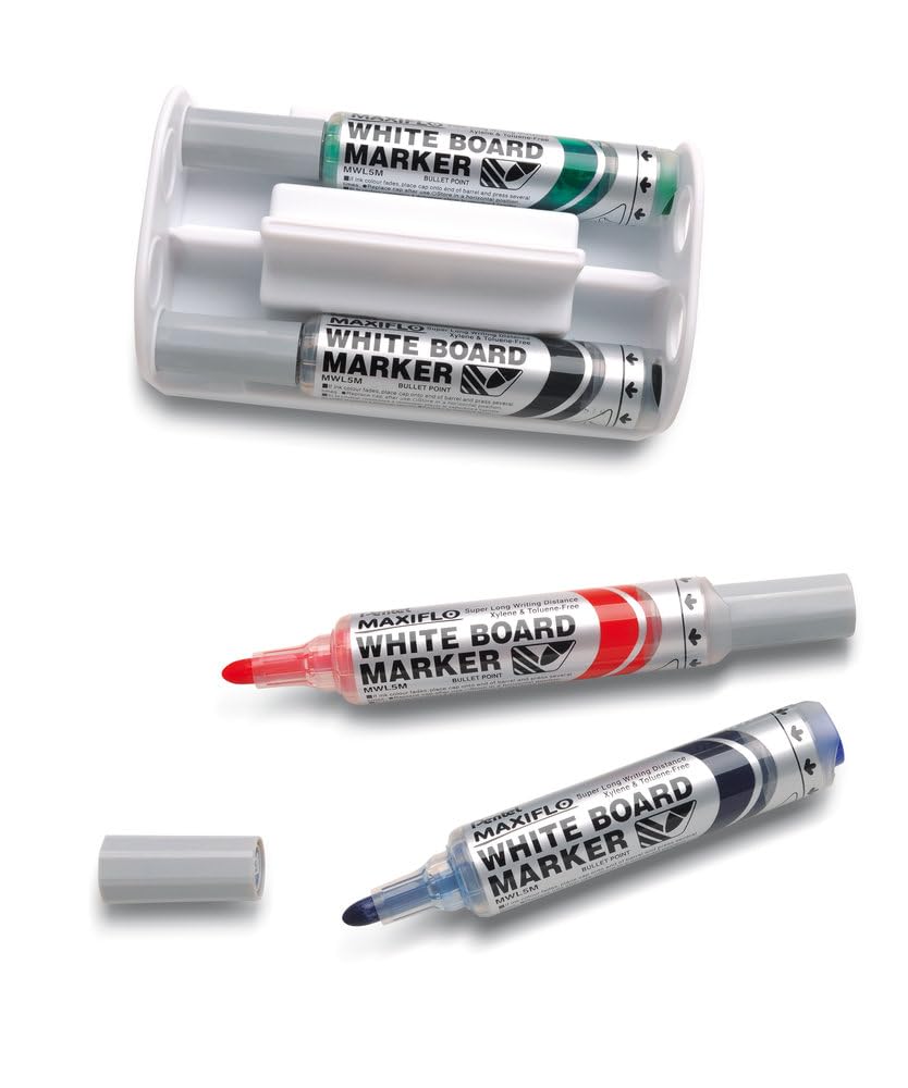 pentel-maxiflo-kit-tableau-blanc-brosse-effaceur-4-marqueurs-pointe-conique-6-mm image 4