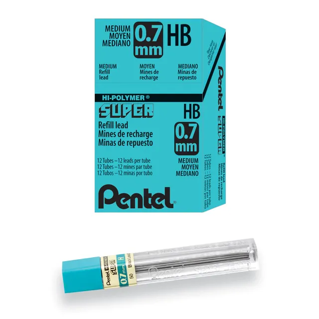 pentel-50-h-mines-0-7-mm-h-lot-de-12-tuis-hi-polymer-super image 1