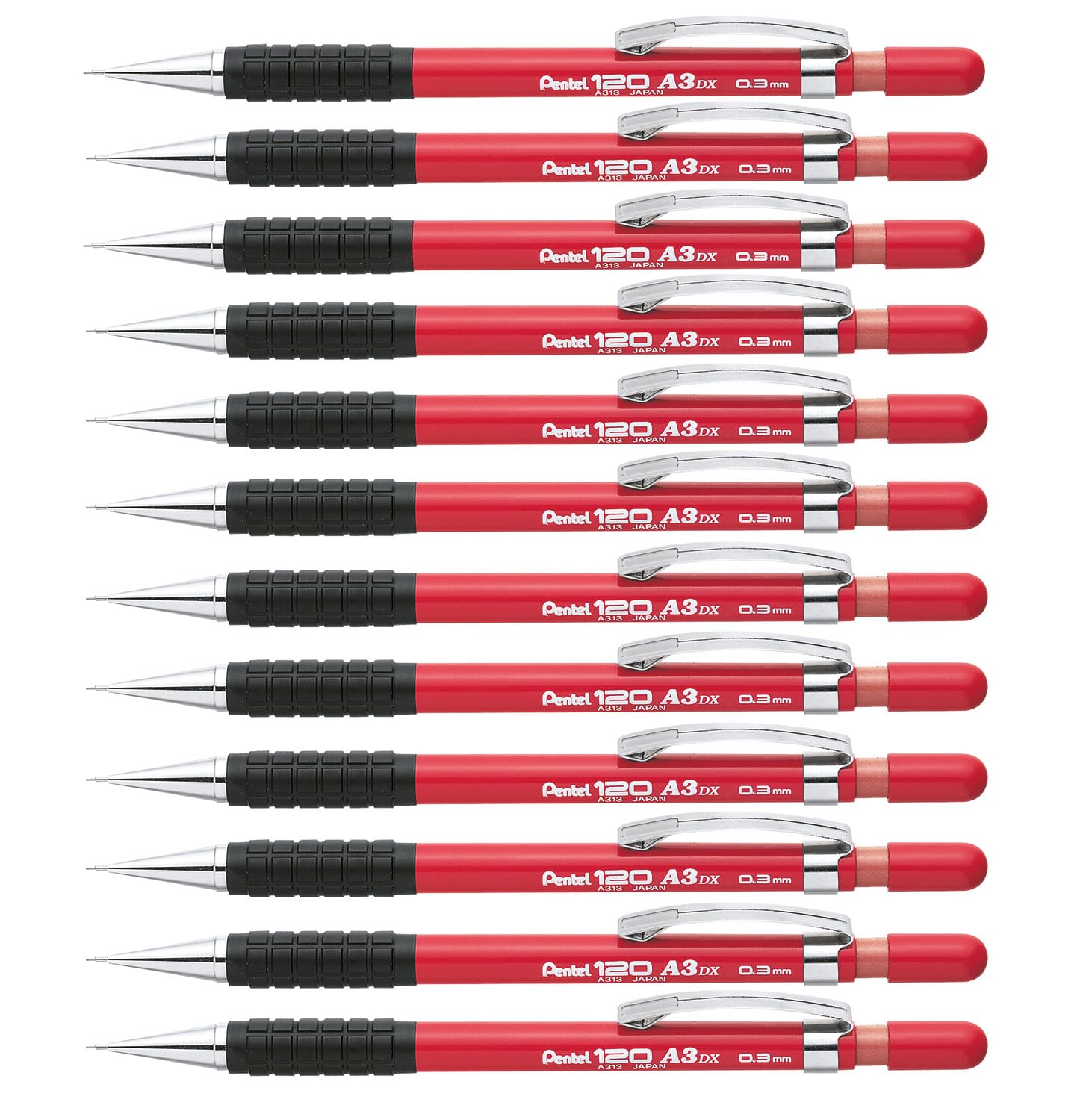 pentel-hi-graph-porte-mines-0-3-mm-canon-fixe-4-mm-rouge-lot-de-12 image 1