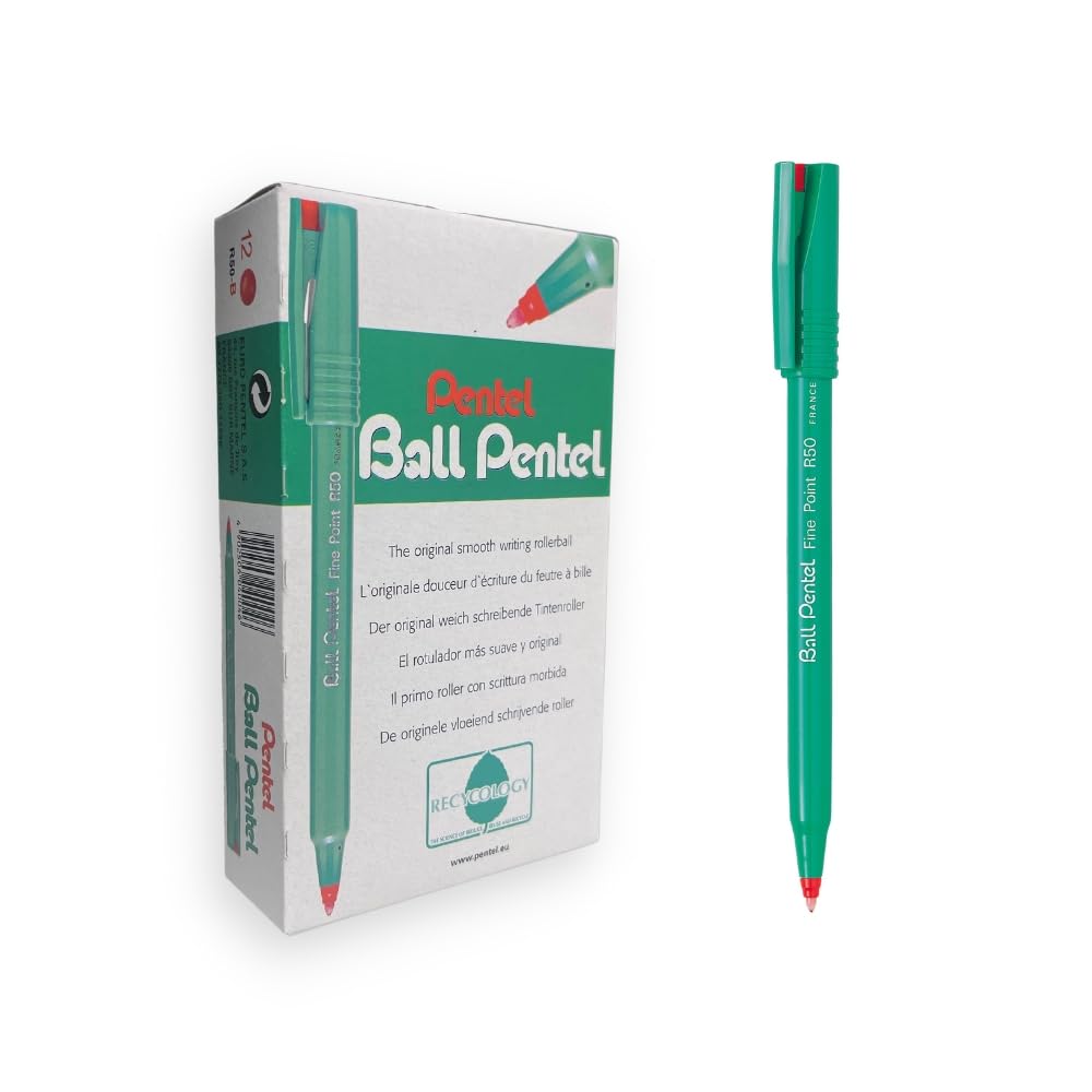 pentel-ball-r50-b-feutre-bille-0-8-mm-encre-rouge-pack-de-12 image 6