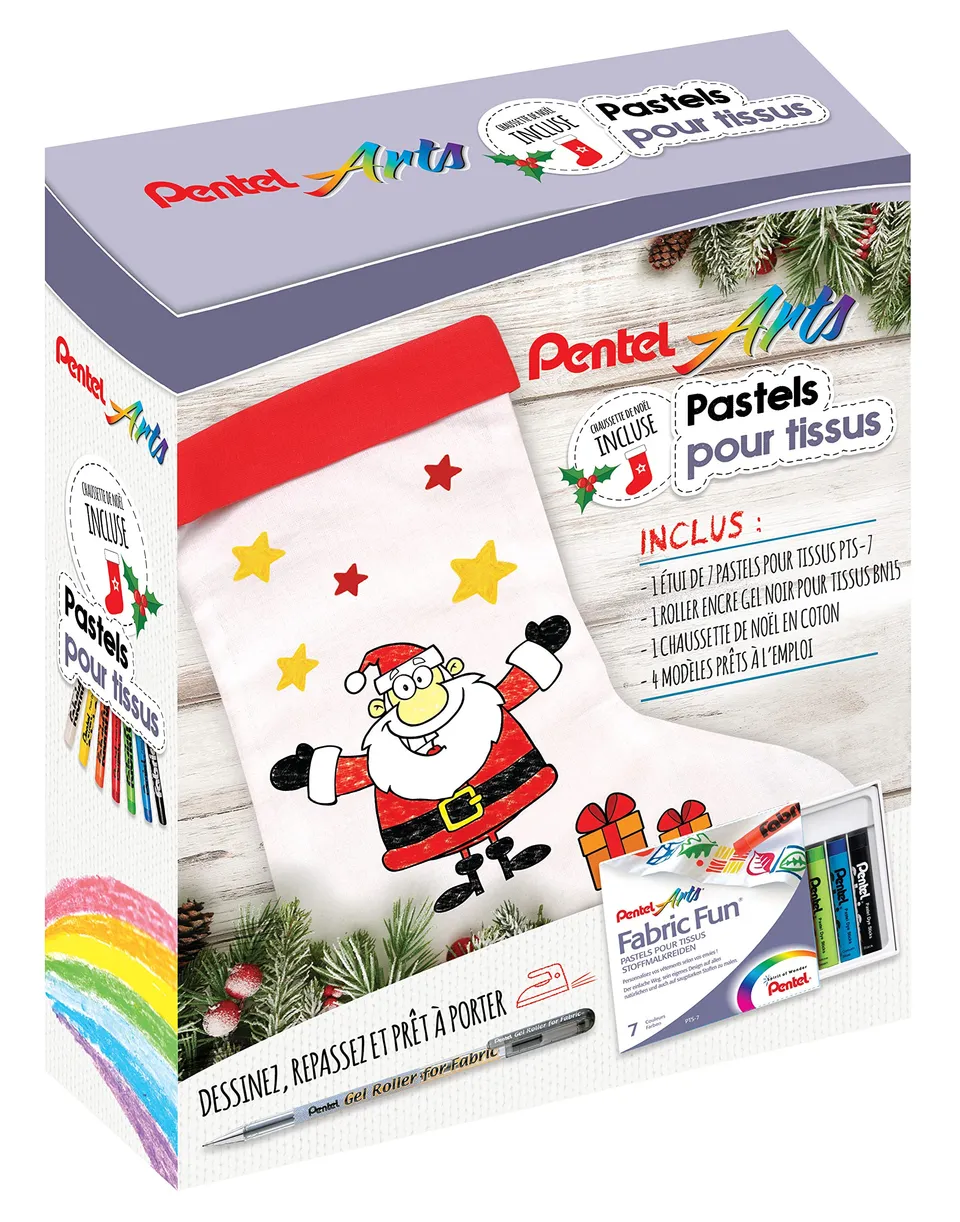 pentel-arts-kit-cr-atif-fabric-fun-pts-7-gel-roller-tissu-bn15-noir-avec-chausse image 1