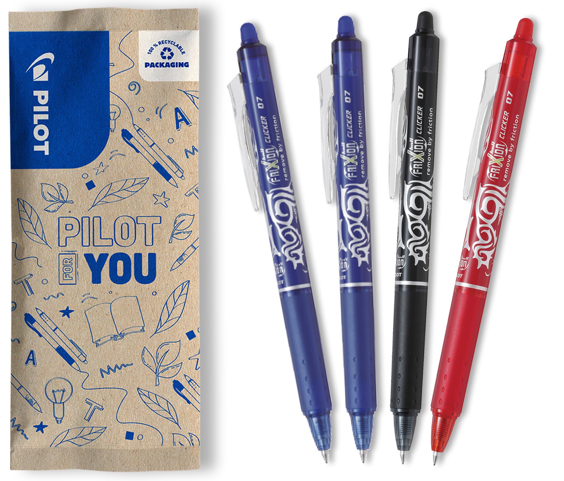 pilot-frixion-ball-clicker-07-stylo-roller-effa-able-r-tractable-0-7-mm-lot-de-4 image 1