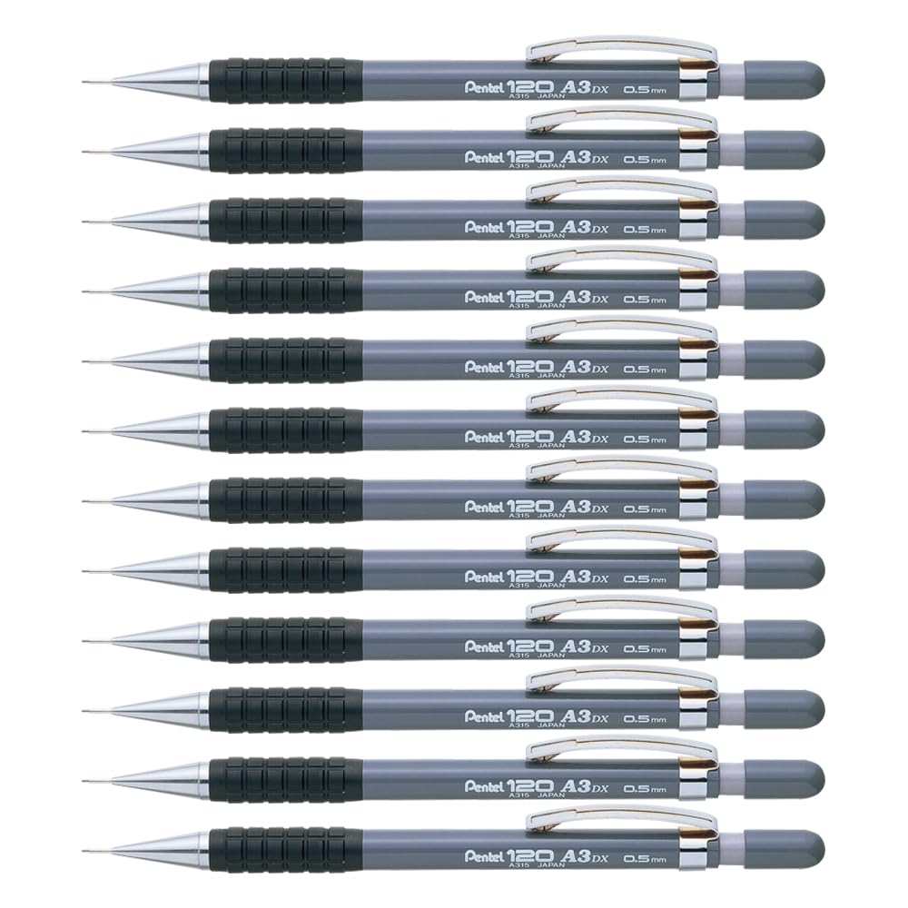 pentel-hi-graph-porte-mines-0-5-mm-canon-fixe-4-mm-gris-lot-de-12 image 1