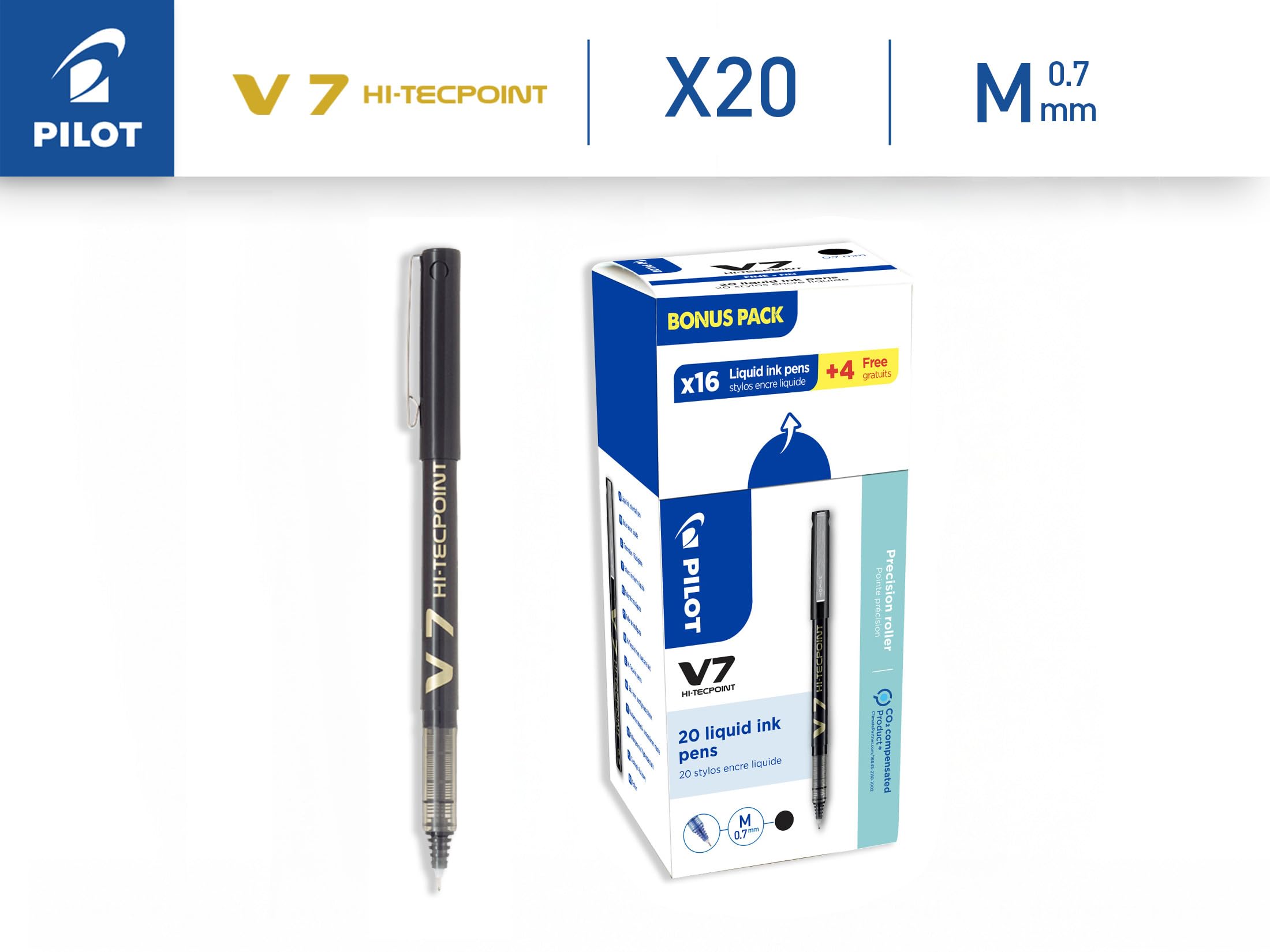 pilot-v7-hi-tecpoint-roller-encre-liquide-noir-lot-de-20 image 2