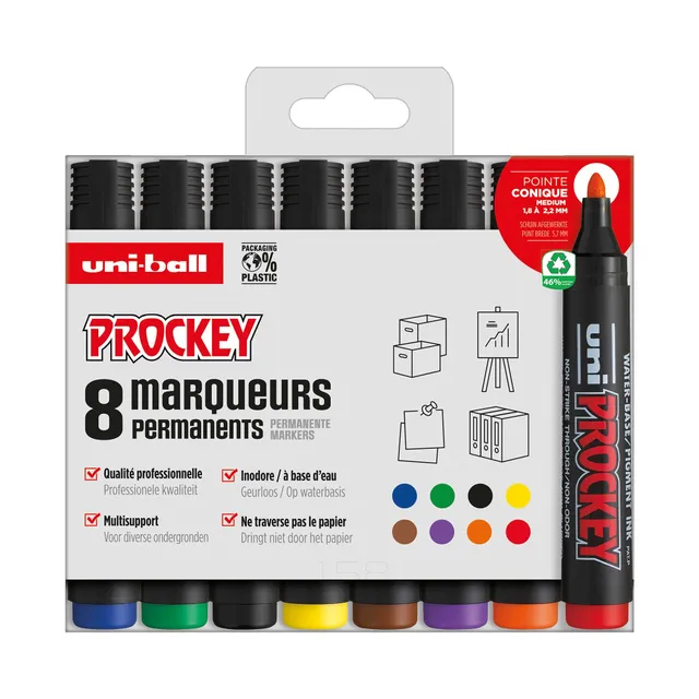 uni-ball-prockey-pm122-marqueur-permanent-pointe-conique-1-2-1-8-mm-8-couleurs-a image 1