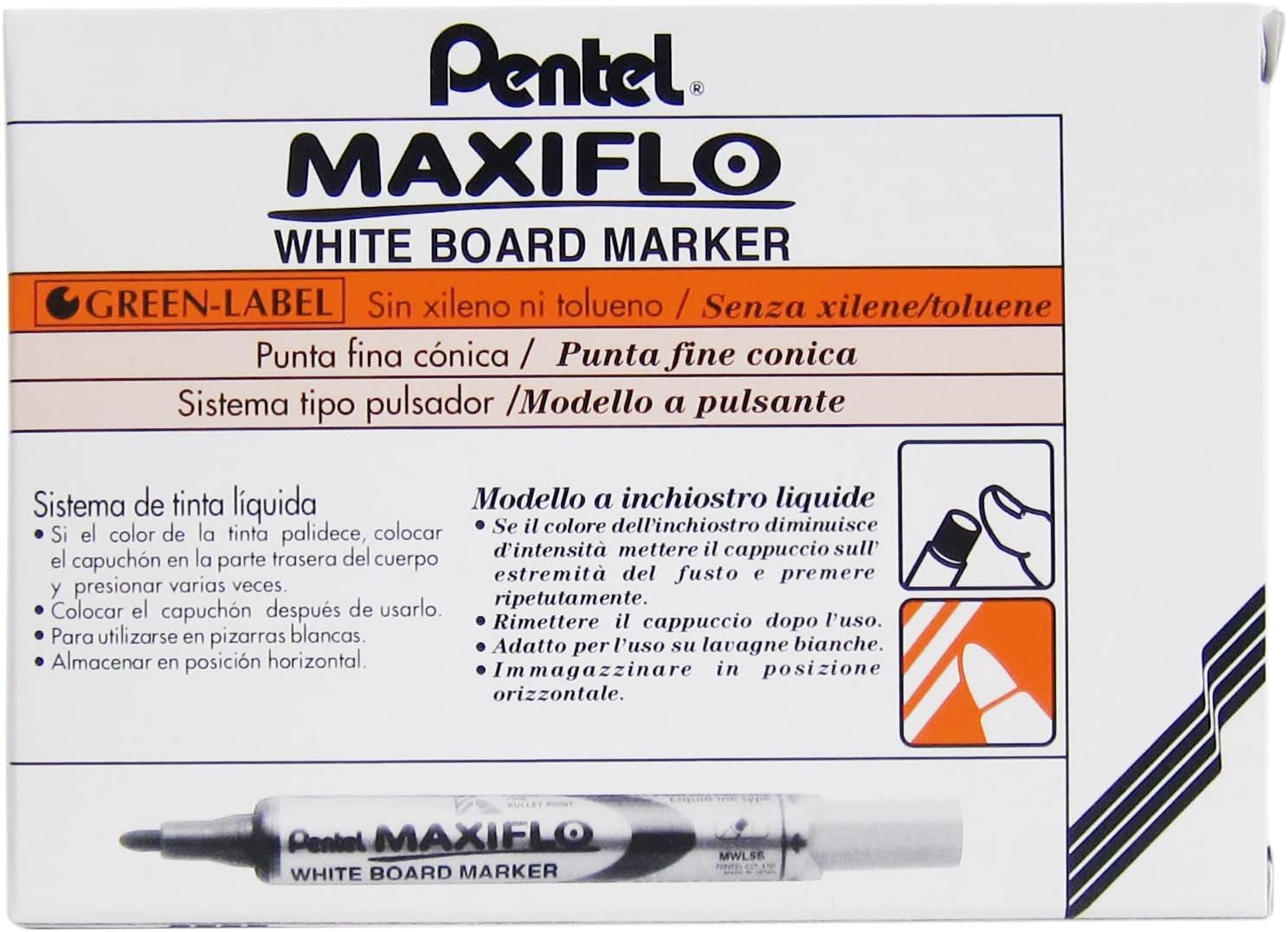 pentel-maxiflo-lot-de-12-marqueurs-tableau-blanc-pointe-conique-orange image 3