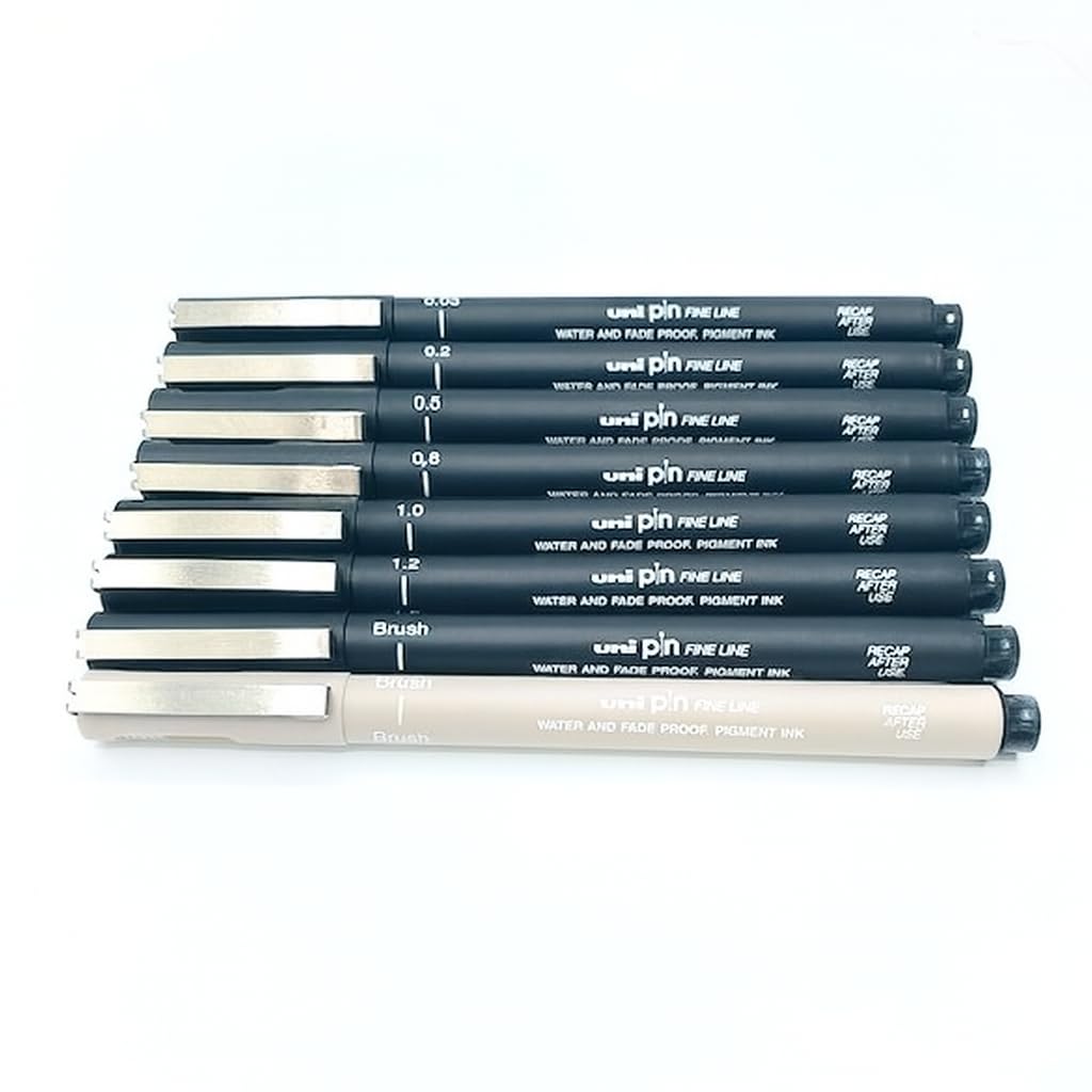 uni-ball-pin-plumier-8-feutres-calibr-s-brush-noir-et-gris image 2