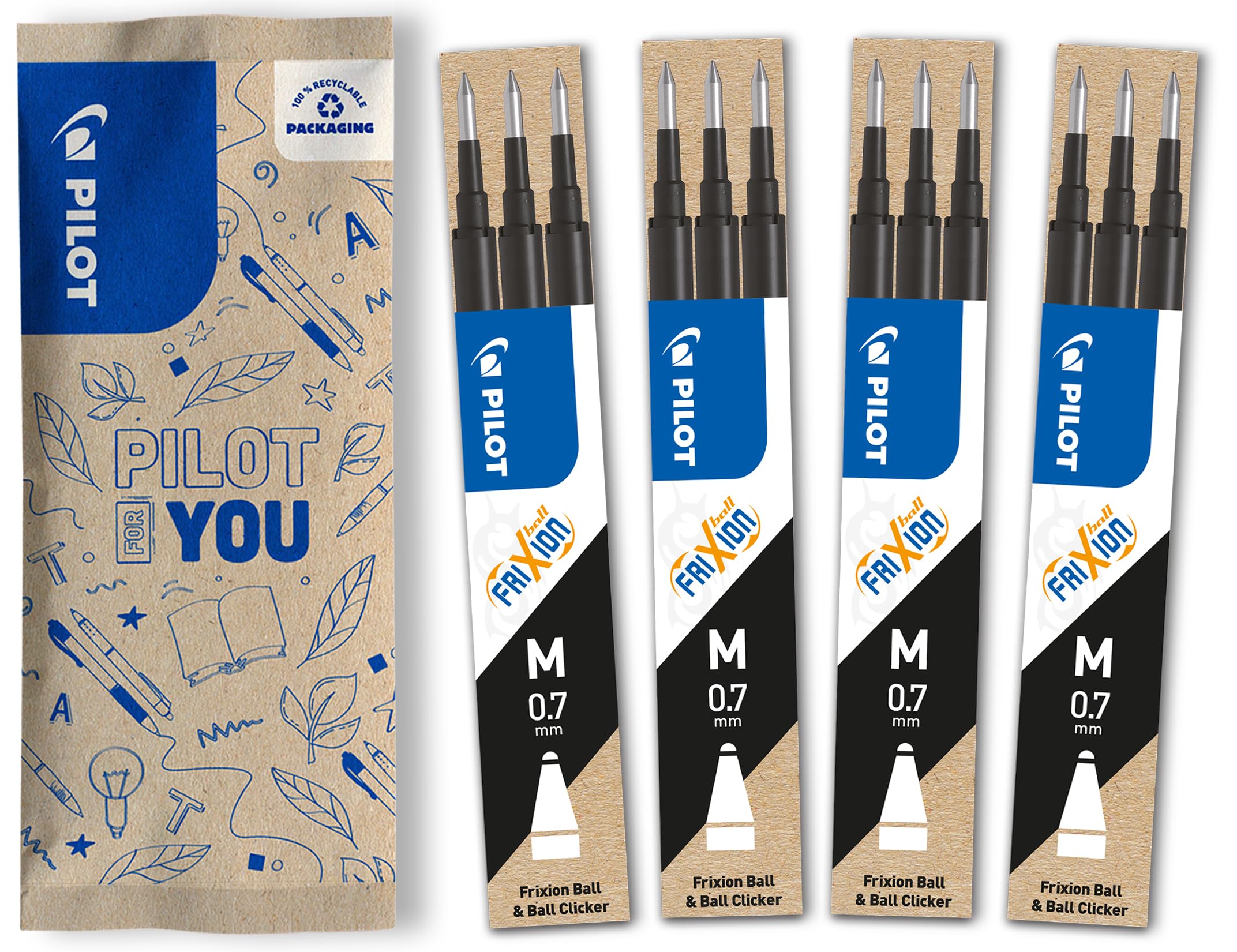 pilot-frixion-recharges-effa-ables-0-7-mm-noires-4-tuis-de-3-lot-de-12 image 1
