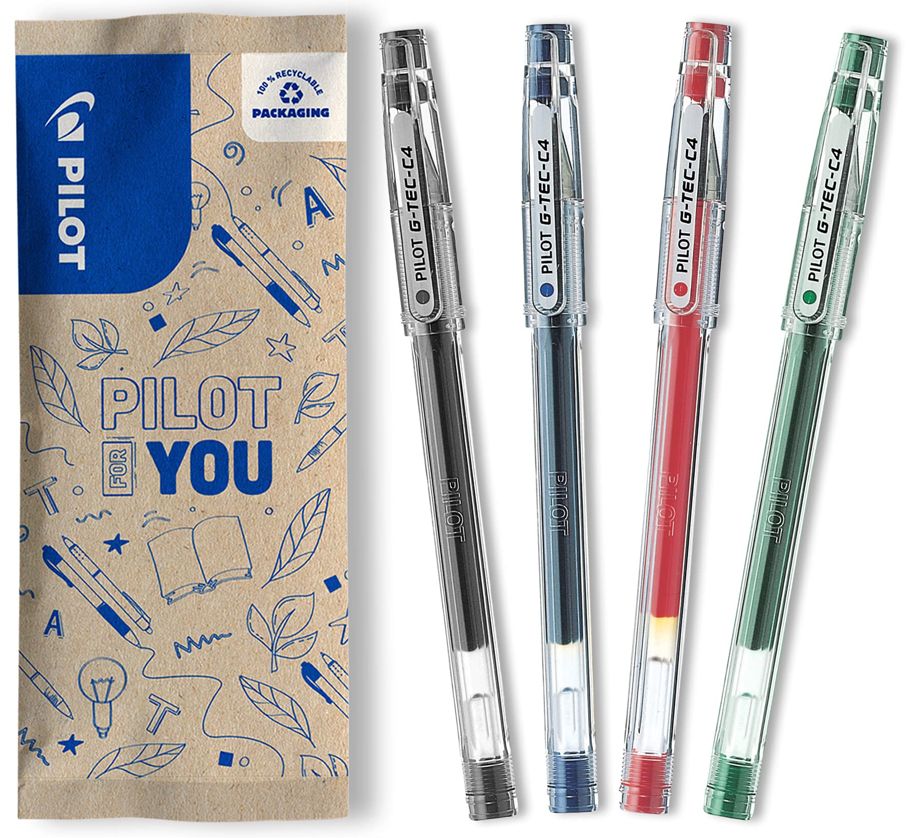 pilot-g-tec-c4-roller-gel-pointe-ultra-fine-0-4-mm-lot-de-4-couleurs image 1