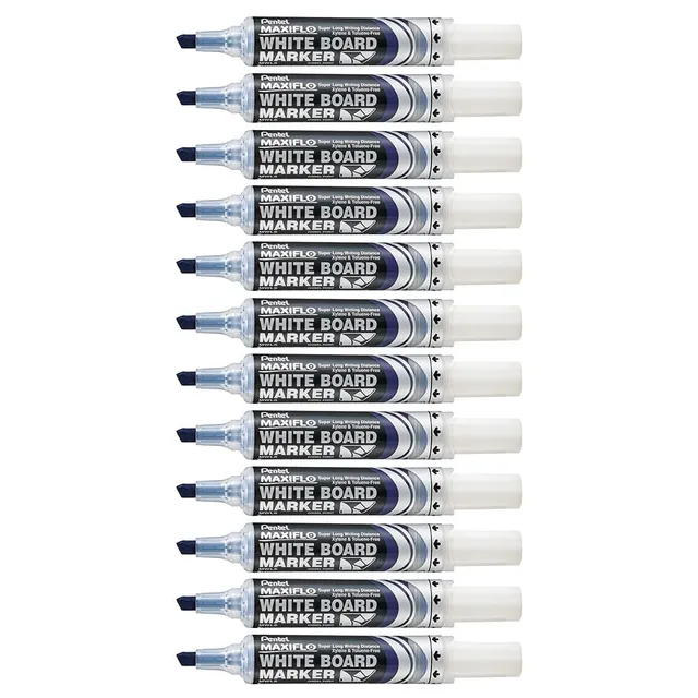 pentel-maxiflo-mwl6-marqueur-tableau-blanc-pointe-biseaut-e-lot-de-12-bleu image 1