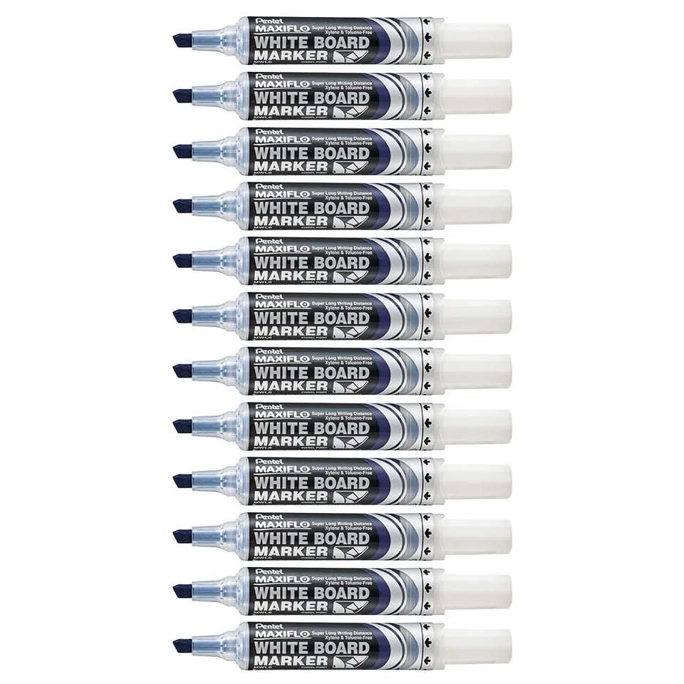 pentel-maxiflo-mwl6-marqueur-tableau-blanc-pointe-biseaut-e-lot-de-12-bleu image 1