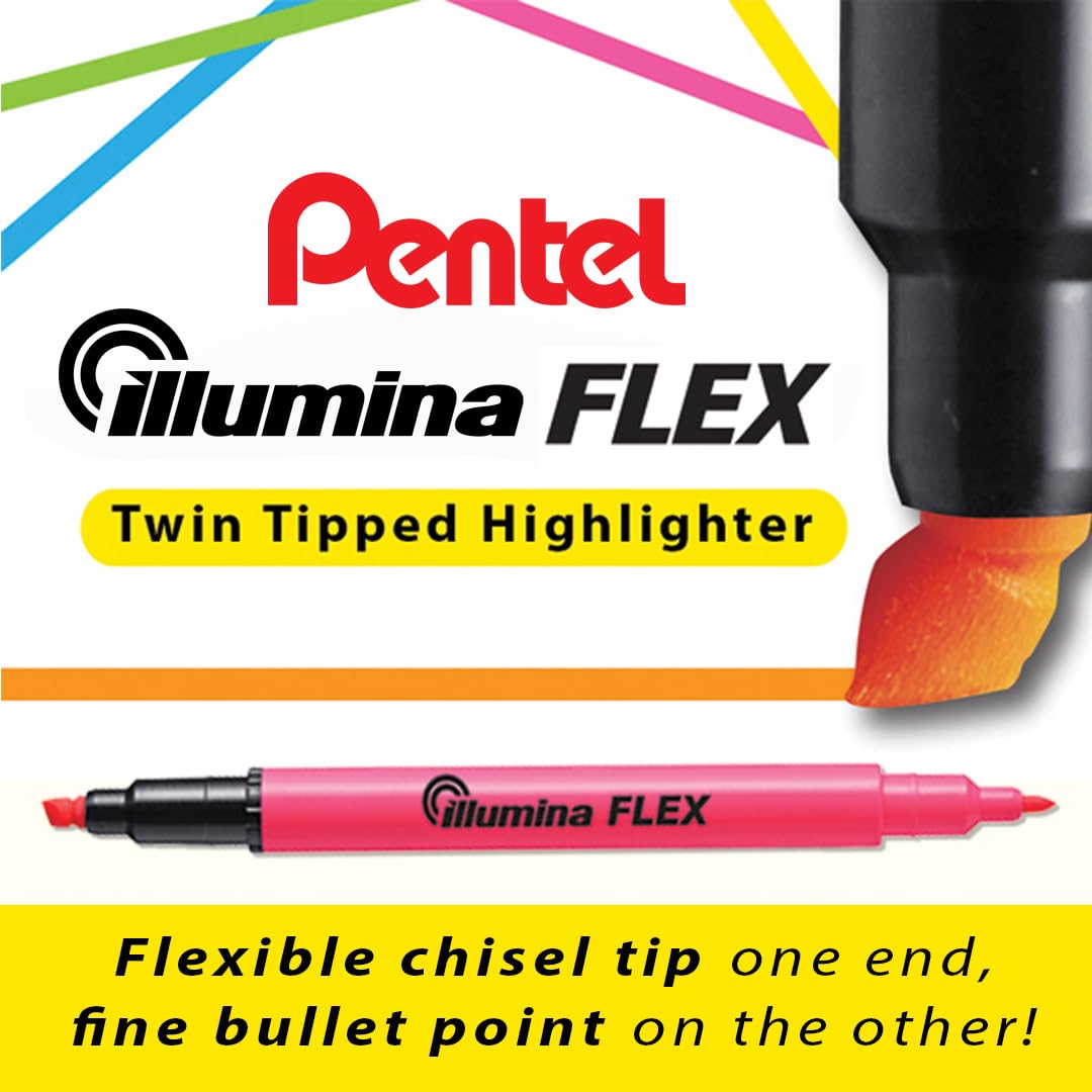pentel-twin-checker-slw8-lot-de-12-surligneurs-bi-pointe-jaune-et-bleu-encre-flu image 2