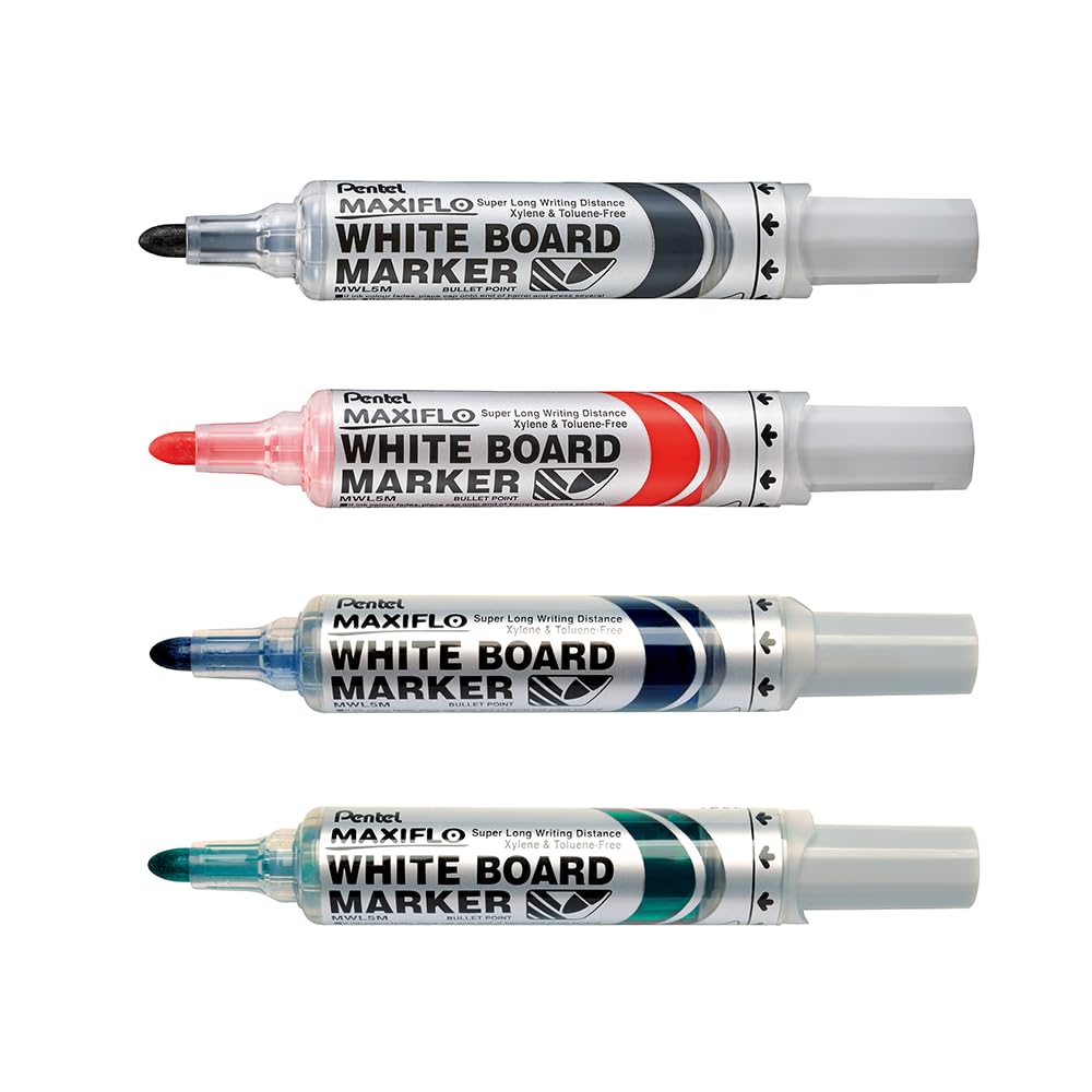 pentel-maxiflo-mwl5m-4-marqueur-tableau-blanc-pointe-ogive-large-pochette-4-coul image 2