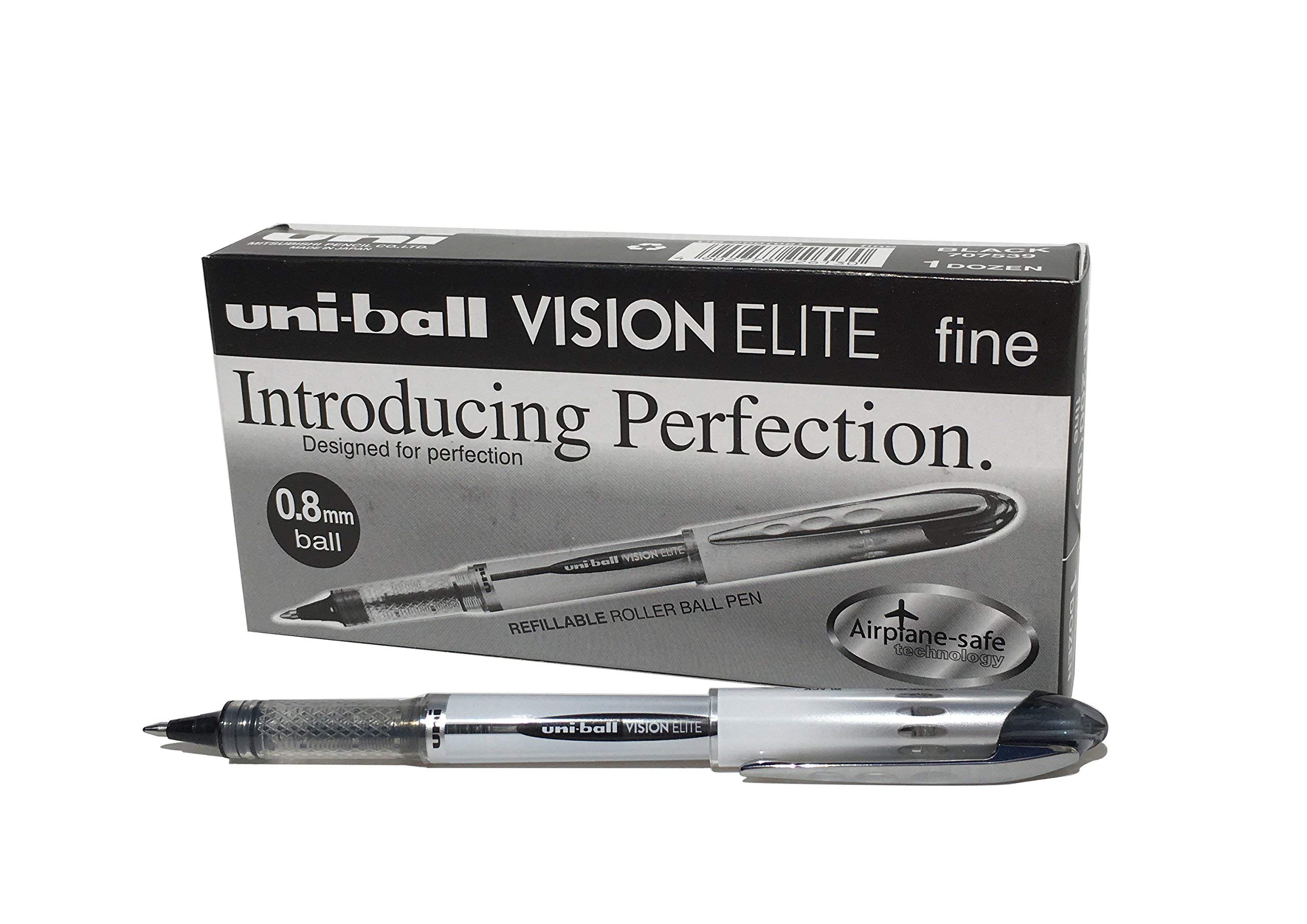 uni-ball-vision-elite-roller-encre-liquide-0-8-mm-noir-lot-de-12 image 1