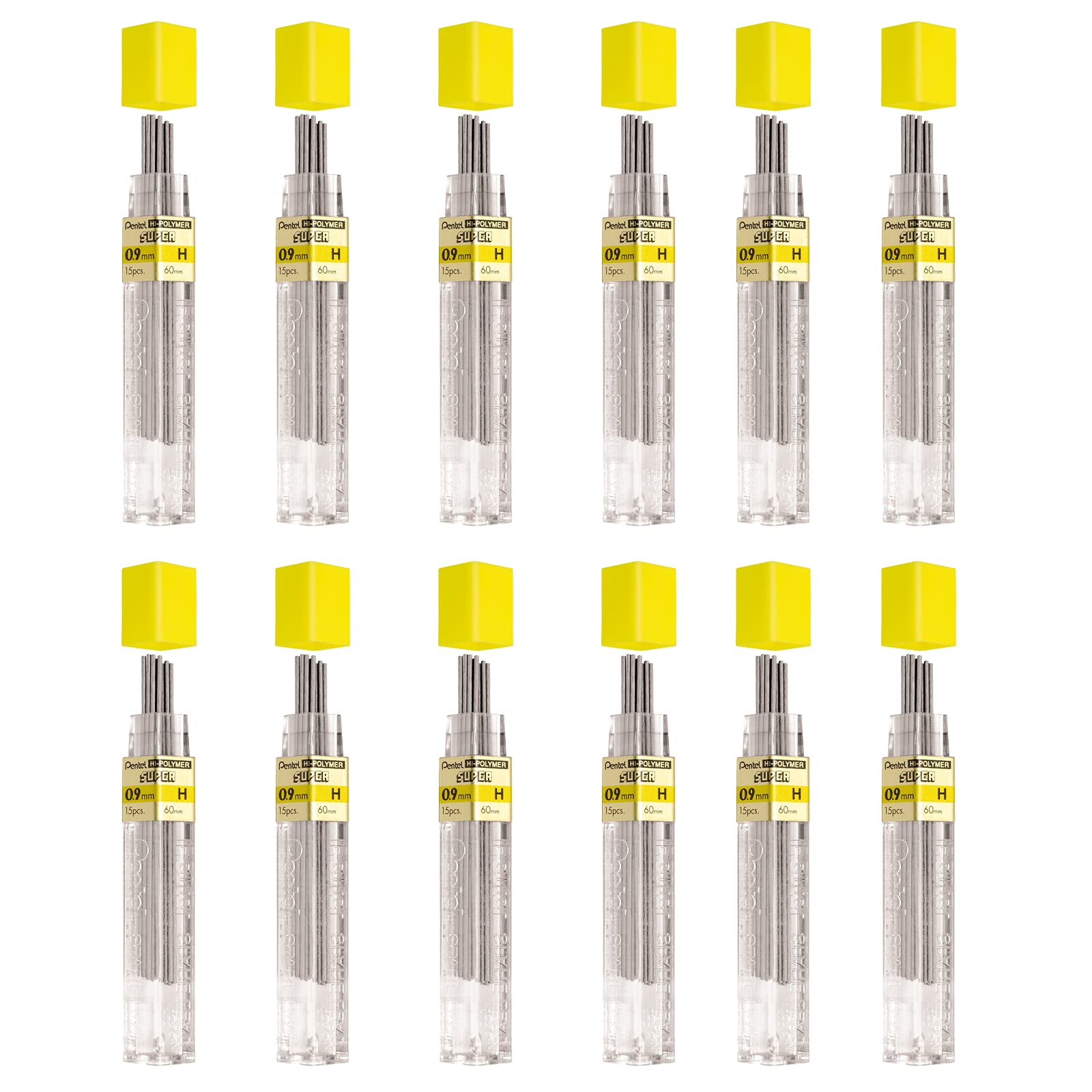 pentel-509-h-mines-0-9-mm-h-lot-de-12-tuis-hi-polymer-super image 1