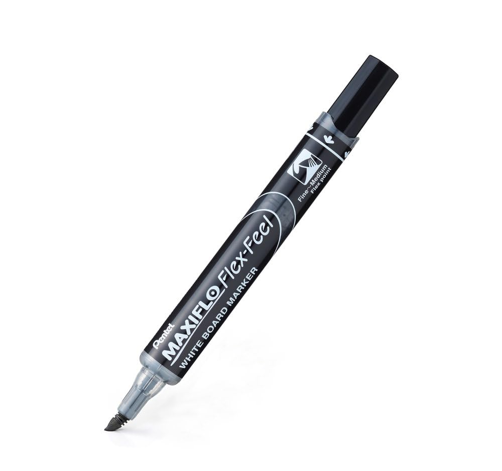 pentel-maxiflo-flex-feel-marqueur-tableau-blanc-noir-pointe-flexible-lot-de-12 image 2