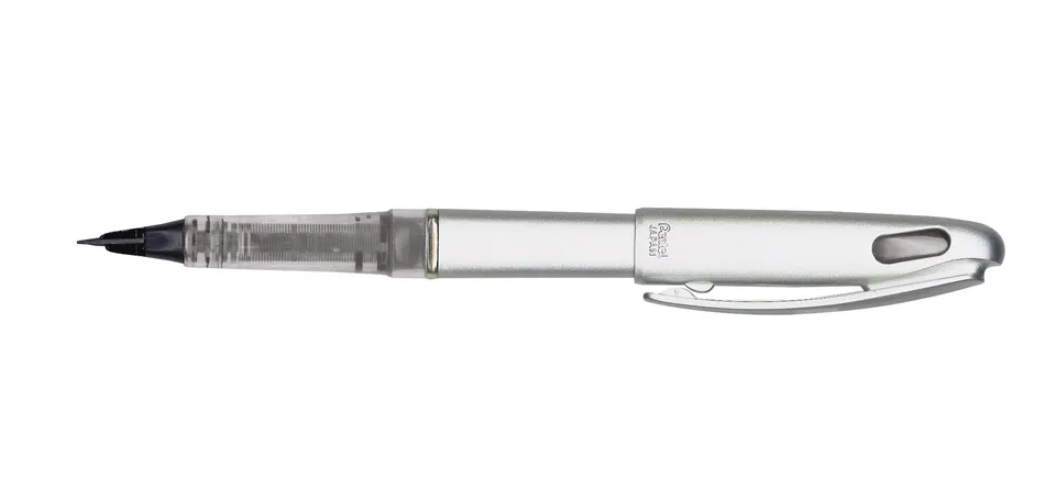 pentel-tradio-feutre-plume-rechargeable-noir-corps-alu-lot-de-12 image 1