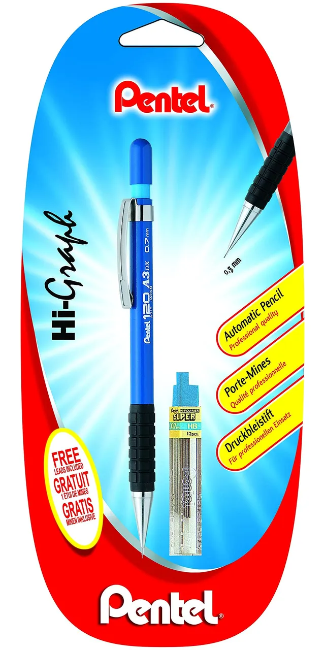 pentel-a317-porte-mines-0-7-mm-canon-fixe-4-mm-corps-bleu-tui-12-mines image 1