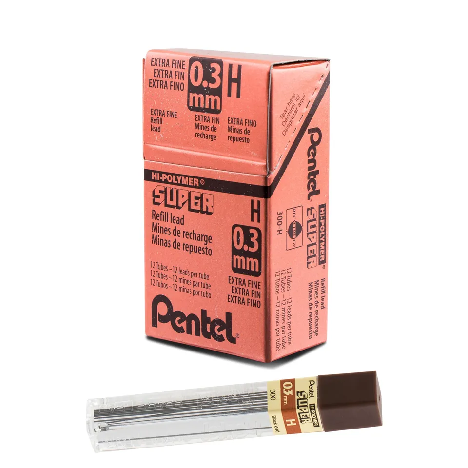 pentel-hi-polymer-super-300-h-lot-de-12-tuis-de-12-mines-0-3-mm-h image 1