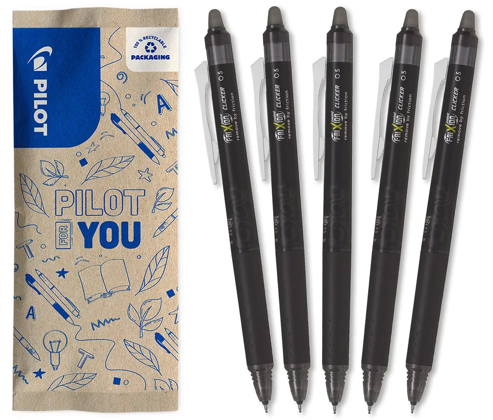 pilot-frixion-point-clicker-0-5-roller-effa-able-r-tractable-lot-de-5-noir-point image 1
