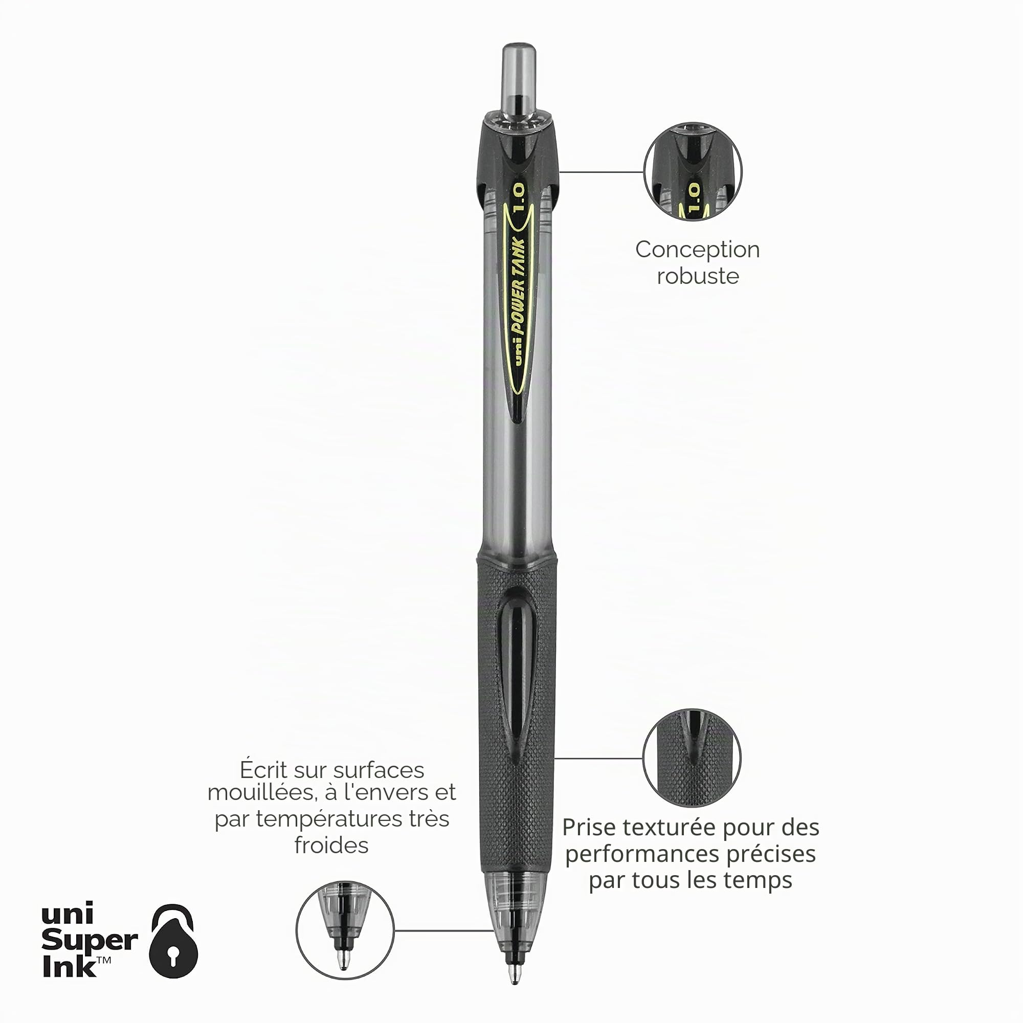 uni-ball-power-tank-rt-stylo-bille-r-tractable-1-0-mm-noir-corps-fum image 8
