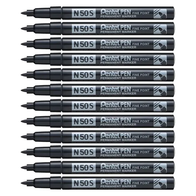 pentel-pen-n50s-marqueur-permanent-pointe-fine-conique-lot-de-12-noir image 1