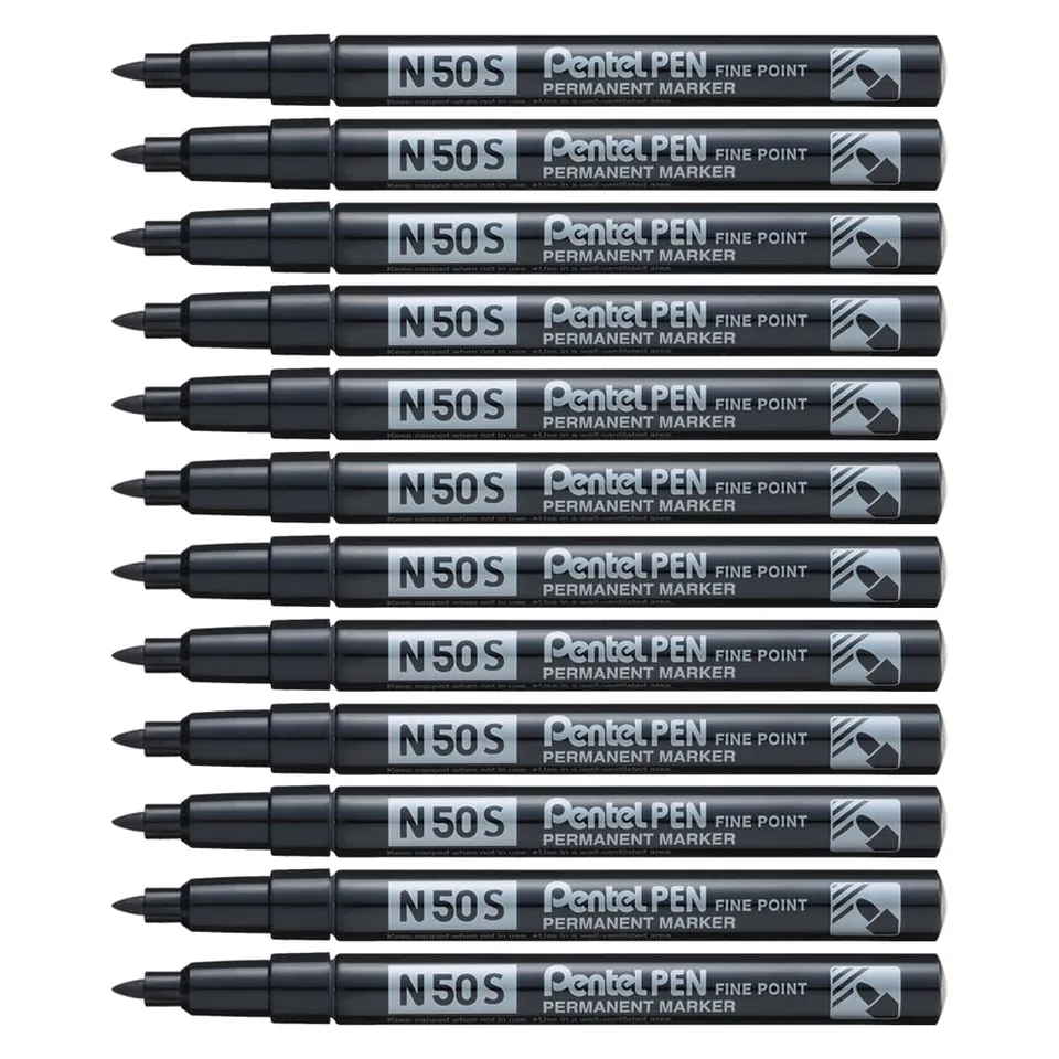 pentel-pen-n50s-marqueur-permanent-pointe-fine-conique-lot-de-12-noir image 1