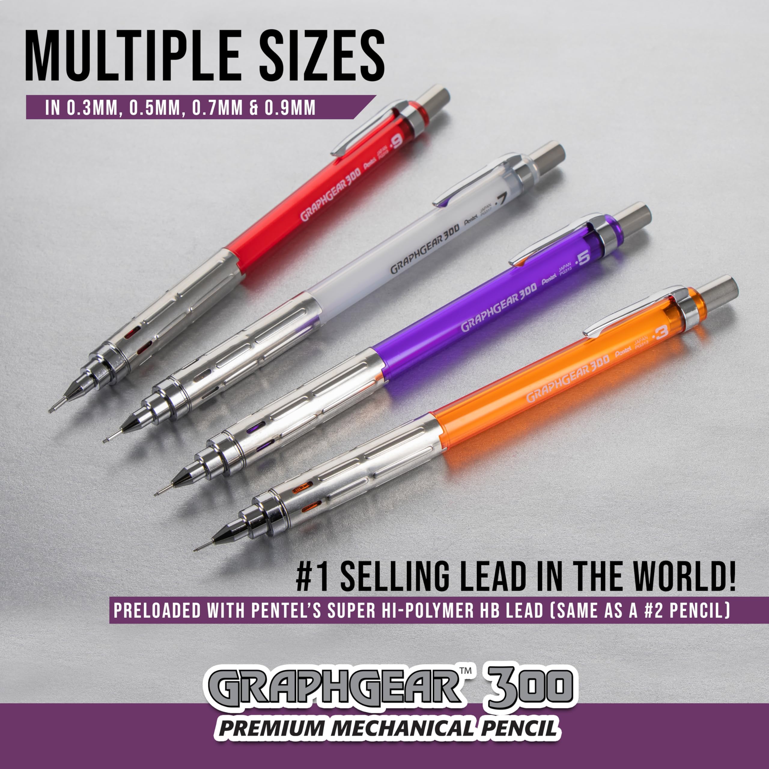 pentel-graphgear-300-pg313-porte-mine-technique-0-3-mm-corps-orange-transparent- image 4