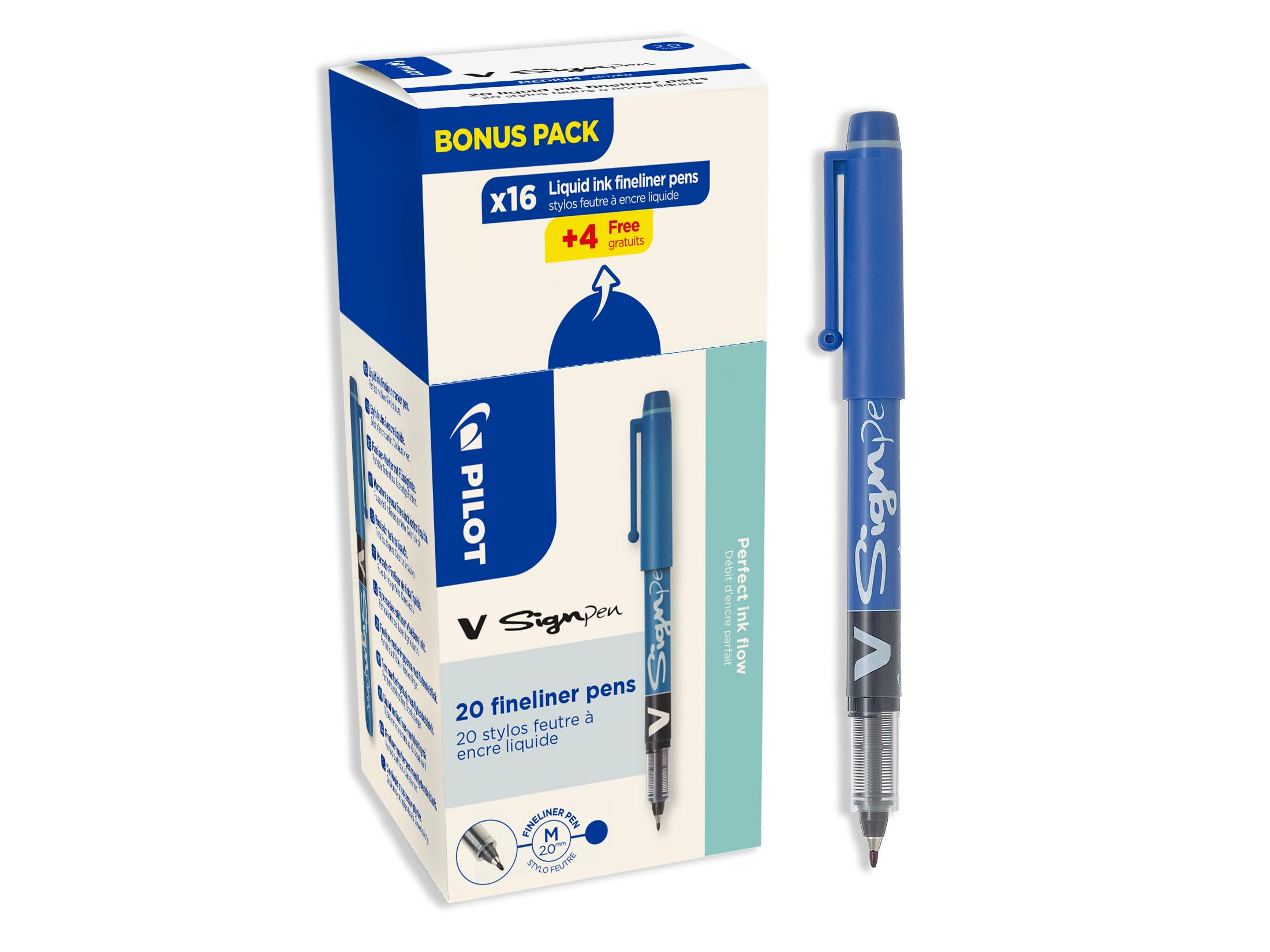 pilot-v-sign-pen-lot-de-20-feutres-bleus-encre-liquide-pointe-moyenne-2-mm-s-cha image 1