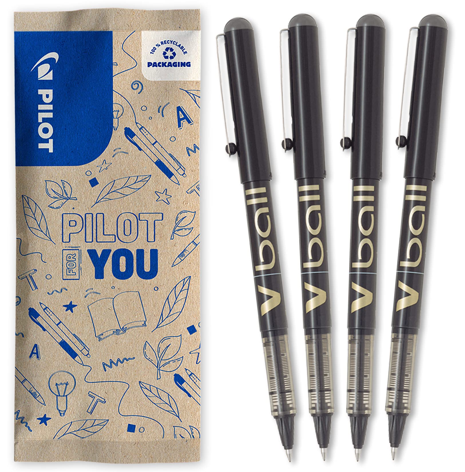 pilot-v-ball-07-stylo-roller-encre-liquide-pointe-moyenne-lot-de-4-noirs image 1