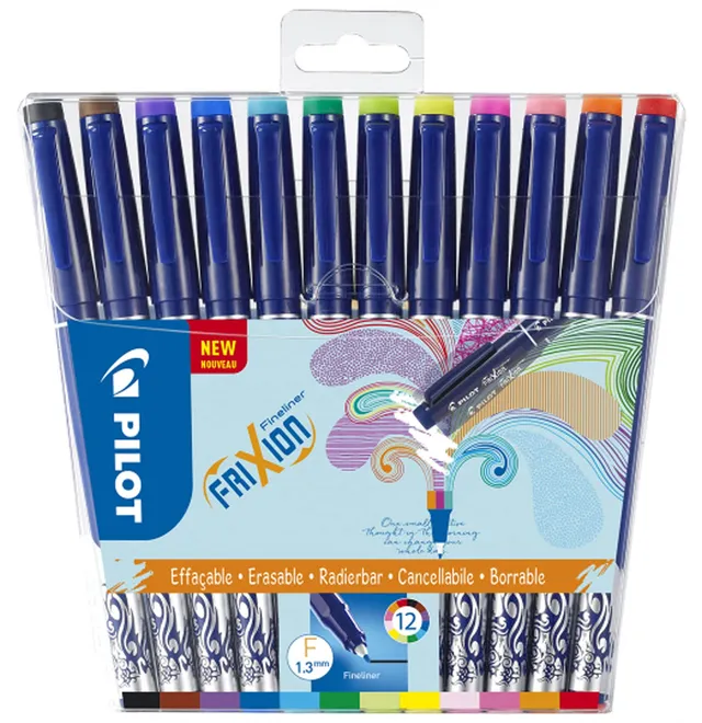 pilot-frixion-fineliner-feutre-effa-able-pointe-moyenne-lot-de-12-couleurs image 1