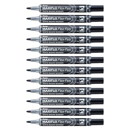 pentel-maxiflo-flex-feel-marqueur-tableau-blanc-noir-pointe-flexible-lot-de-12 image 6