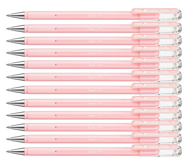 pentel-hybrid-milky-k108-p-lot-de-12-rollers-gel-pastel-rose-0-8-mm image 1