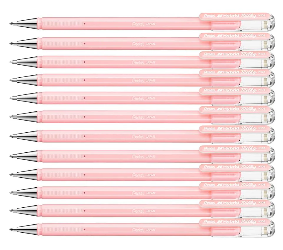 pentel-hybrid-milky-k108-p-lot-de-12-rollers-gel-pastel-rose-0-8-mm image 1