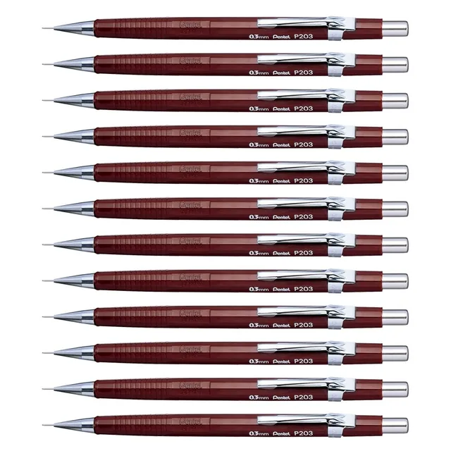 pentel-p203-porte-mines-0-3-mm-canon-fixe-4-mm-corps-marron-lot-de-12 image 1