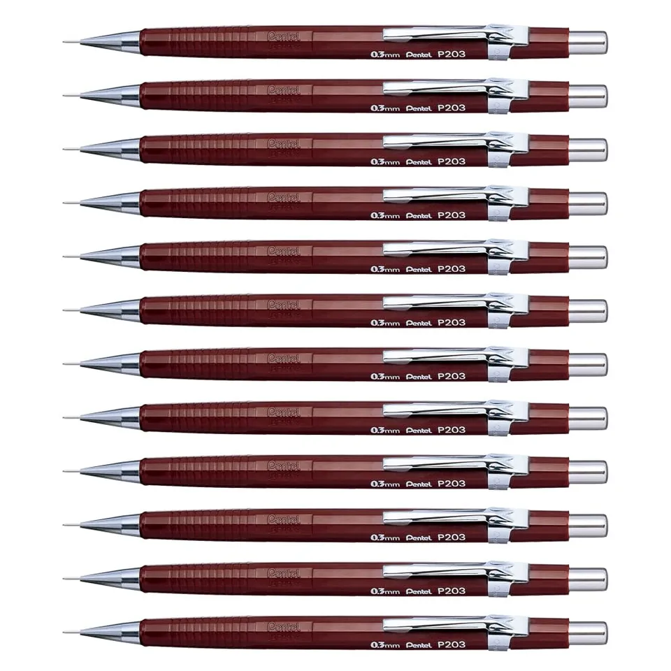 pentel-p203-porte-mines-0-3-mm-canon-fixe-4-mm-corps-marron-lot-de-12 image 1