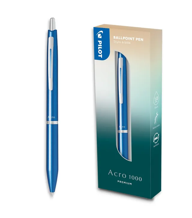 pilot-acro-1000-stylo-bille-premium-r-tractable-bleu-ciel-en-coffret-encre-noire image 1