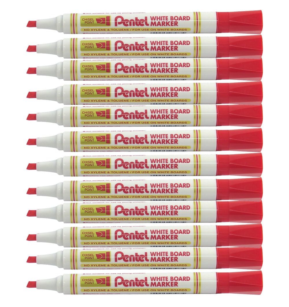 pentel-mw86-b-lot-de-12-marqueurs-tableau-blanc-pointe-biseaut-e-rouge image 1